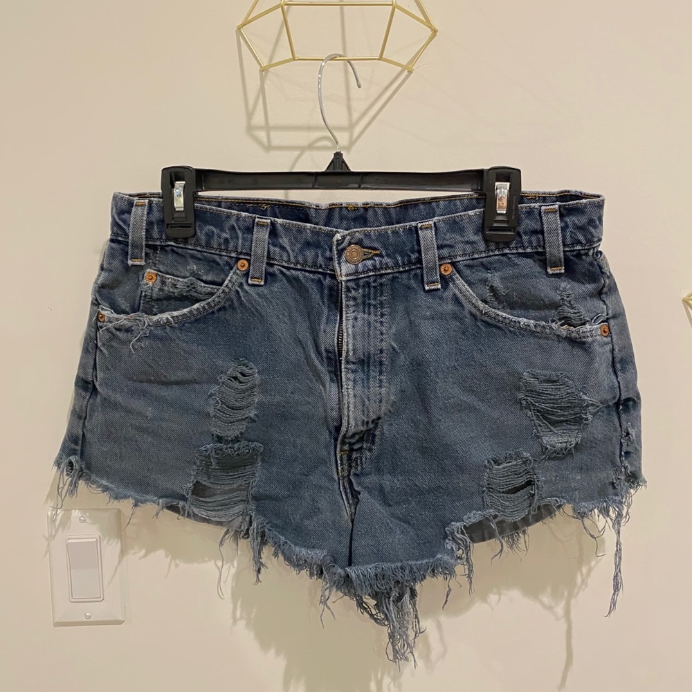 Levi’s high waisted navy blue jean shorts